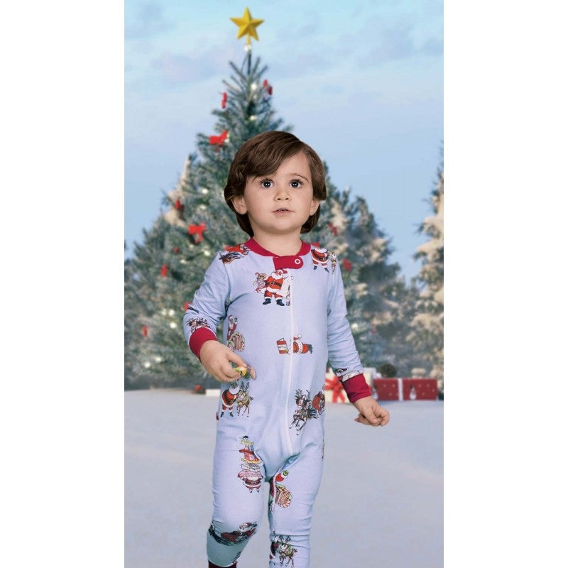 Sal & Pimenta Boys Pajamas - One Piece - Busy Santa Blue
