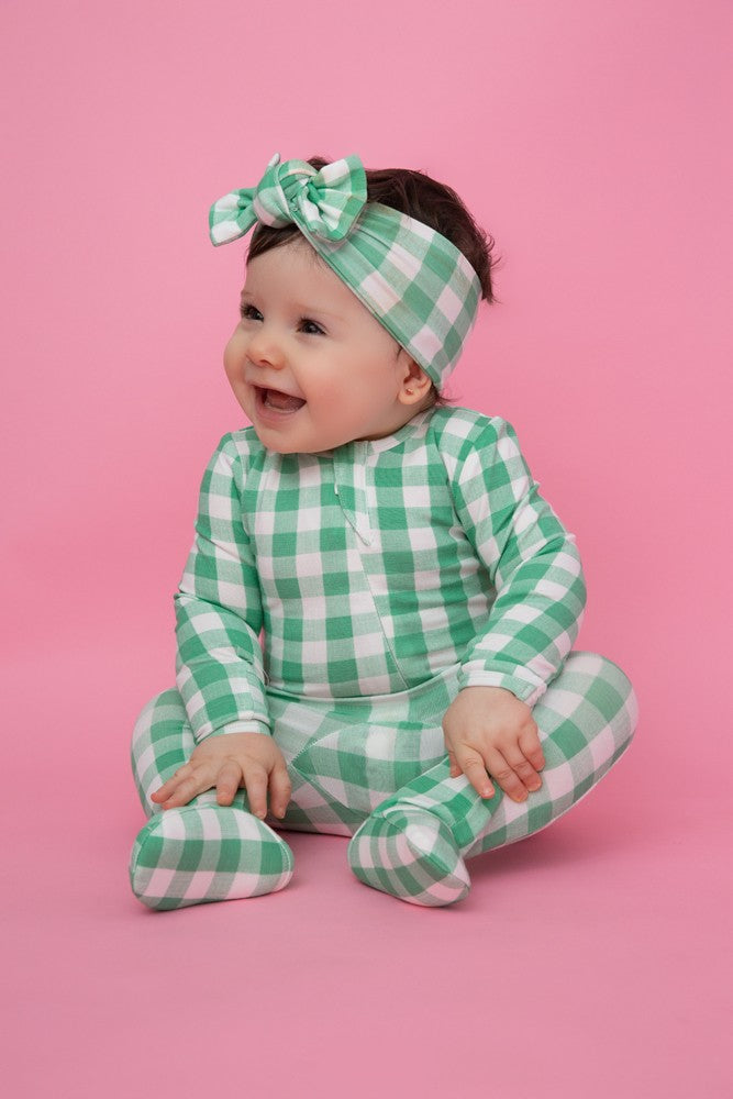 Angel Dear Baby Girls Bow Headband - Green Gingham by Angel Dear