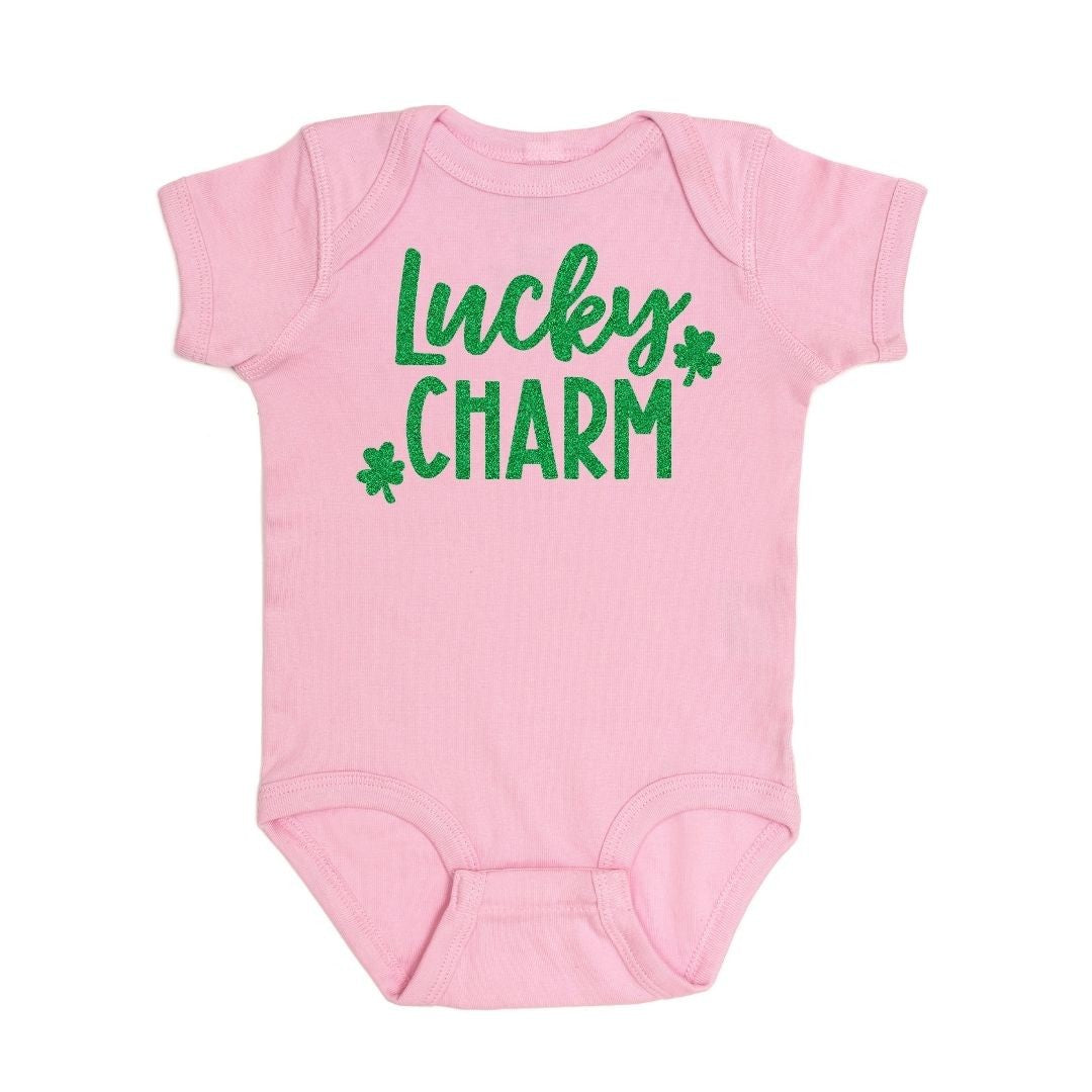 Sweet Wink Baby Girls Pink Onesie - Green Lucky Charm by Sweet Wink