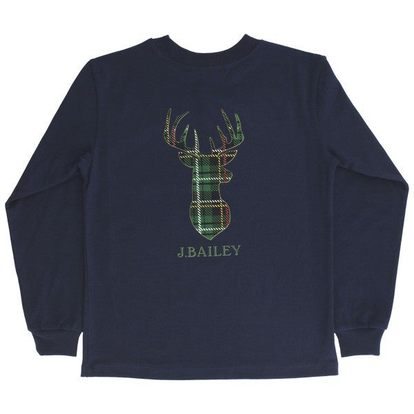 J. Bailey Boys Logo Tee Shirt - Long Sleeves - Navy Blue - Deer