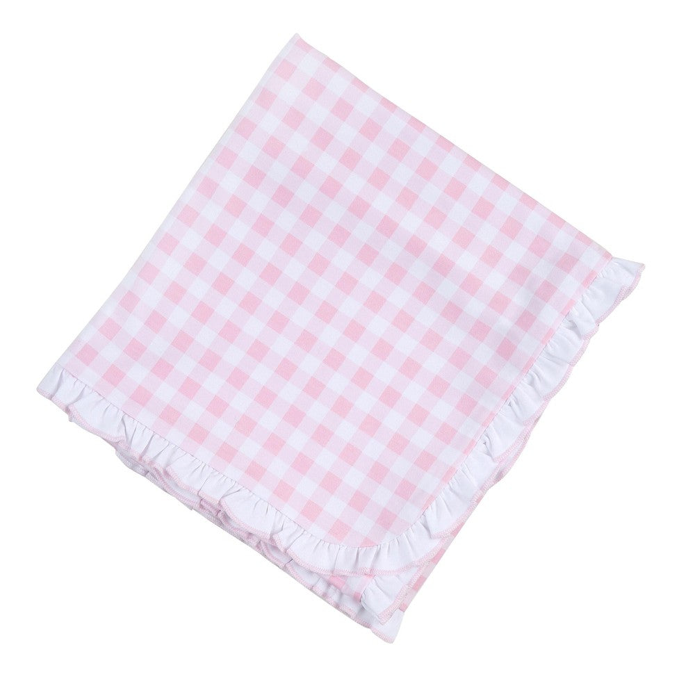 Magnolia Baby Girls Pink Baby Checks Spring Ruffle Receiving Blanket