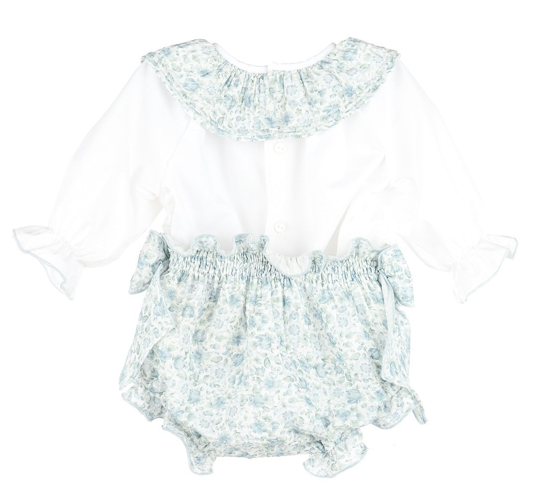 Sophie & Lucas Baby Girls Blue Green Perennial Blooms Bloomers Set