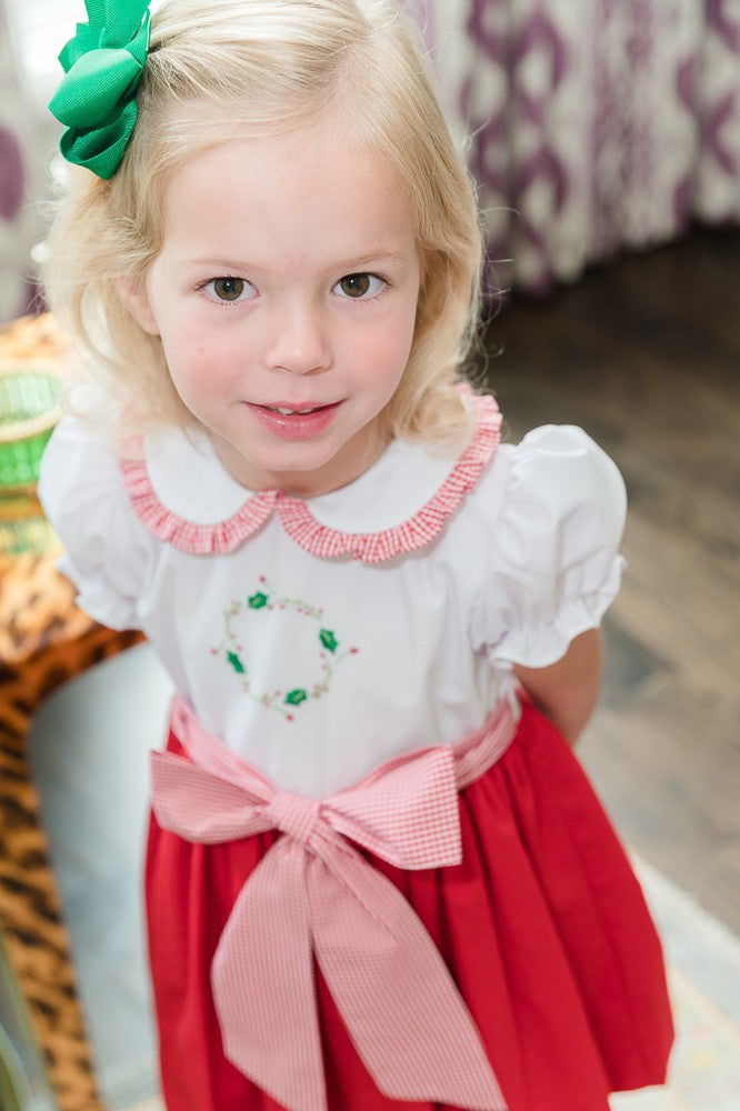 Proper Peony Girls Red Holiday Dress with Gingham Sash