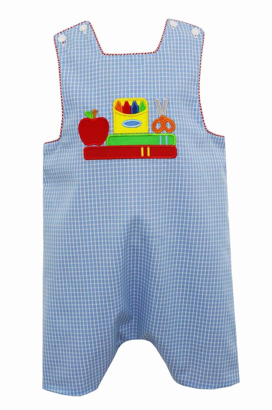 Claire & Charlie Baby / Toddler Boys Blue Check Applique School Shortall - Reverses to Red with Car