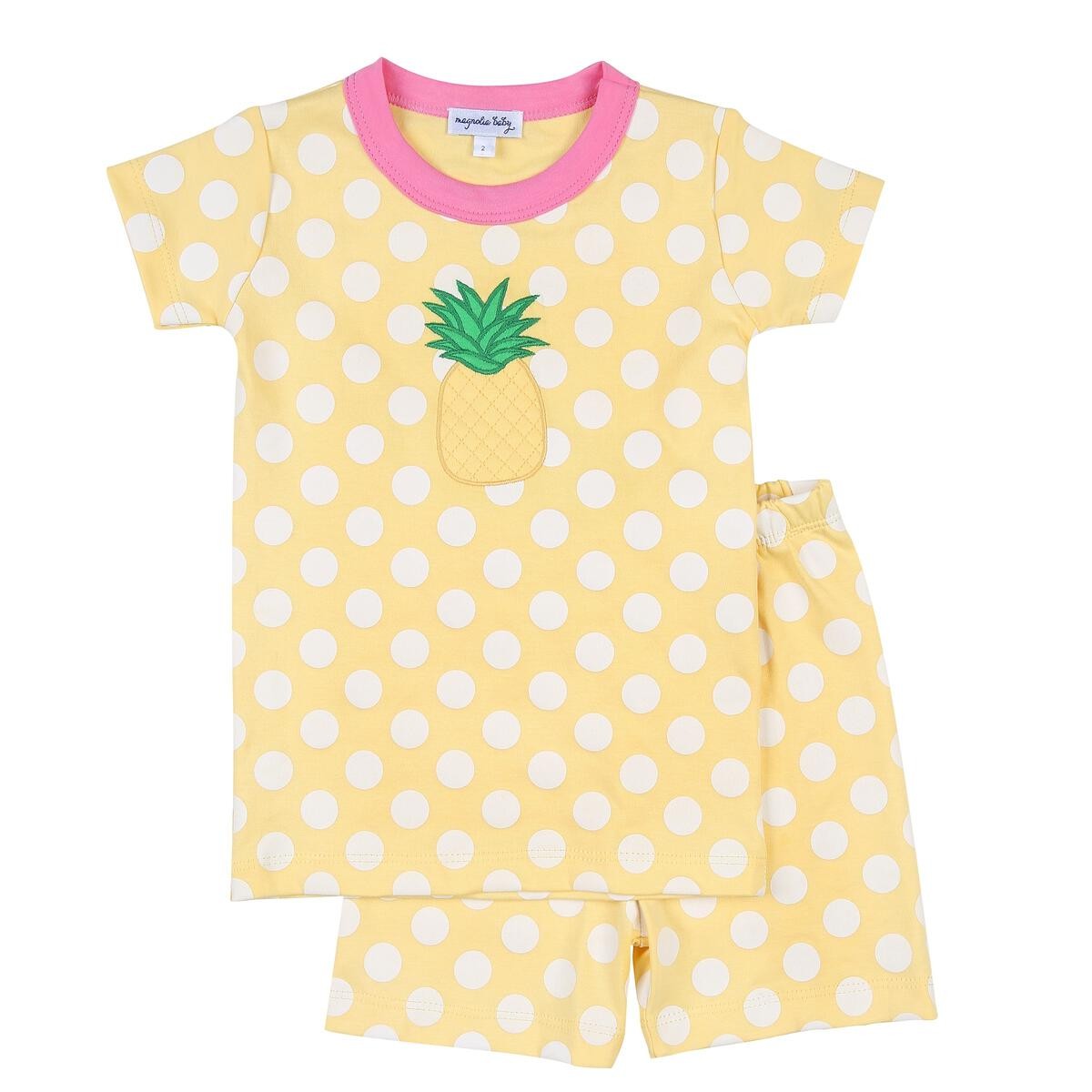 Magnolia Baby Little Girls Yellow Dots Sweet Pineapple Applique Short Pajamas