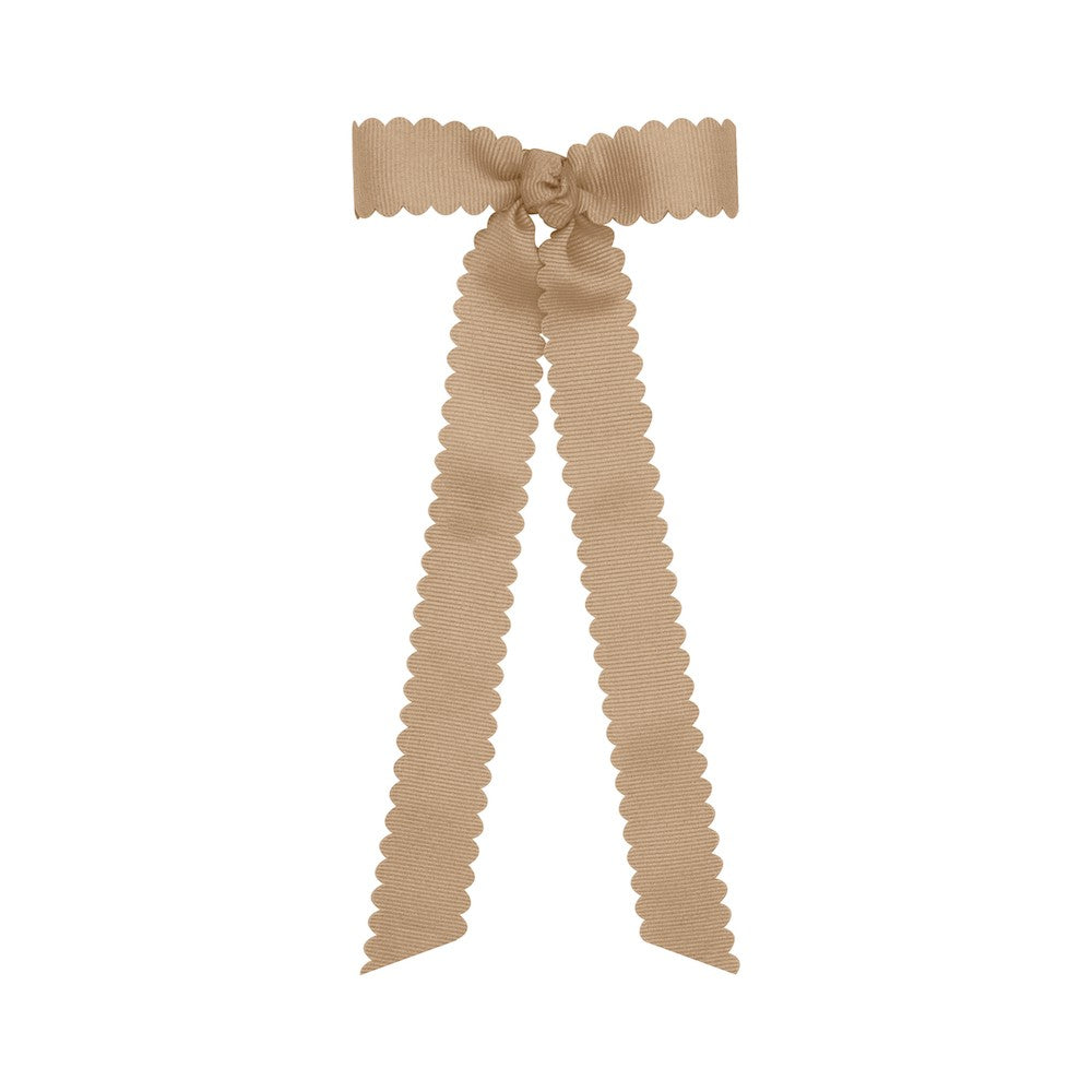 Wee Ones Girls Grosgrain Hair Bow with Streamers - Scallop Edge - Tan Oat