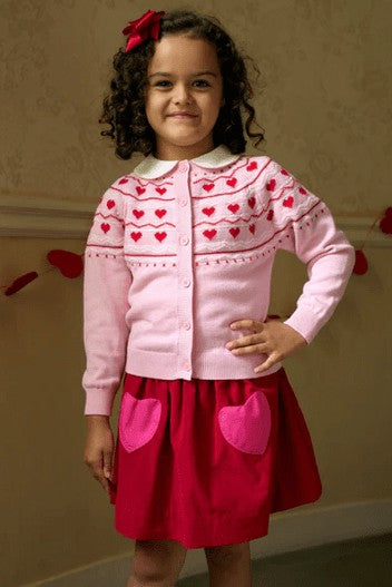 Rachel Riley London Girls Red Heart Pocket Baby Cord Pull-On Skirt