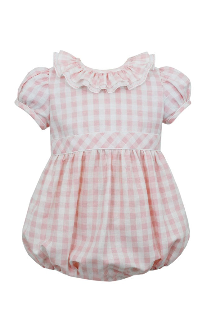 Claire & Charlie Baby Girls Pink Check Bubble - Ruffle Collar