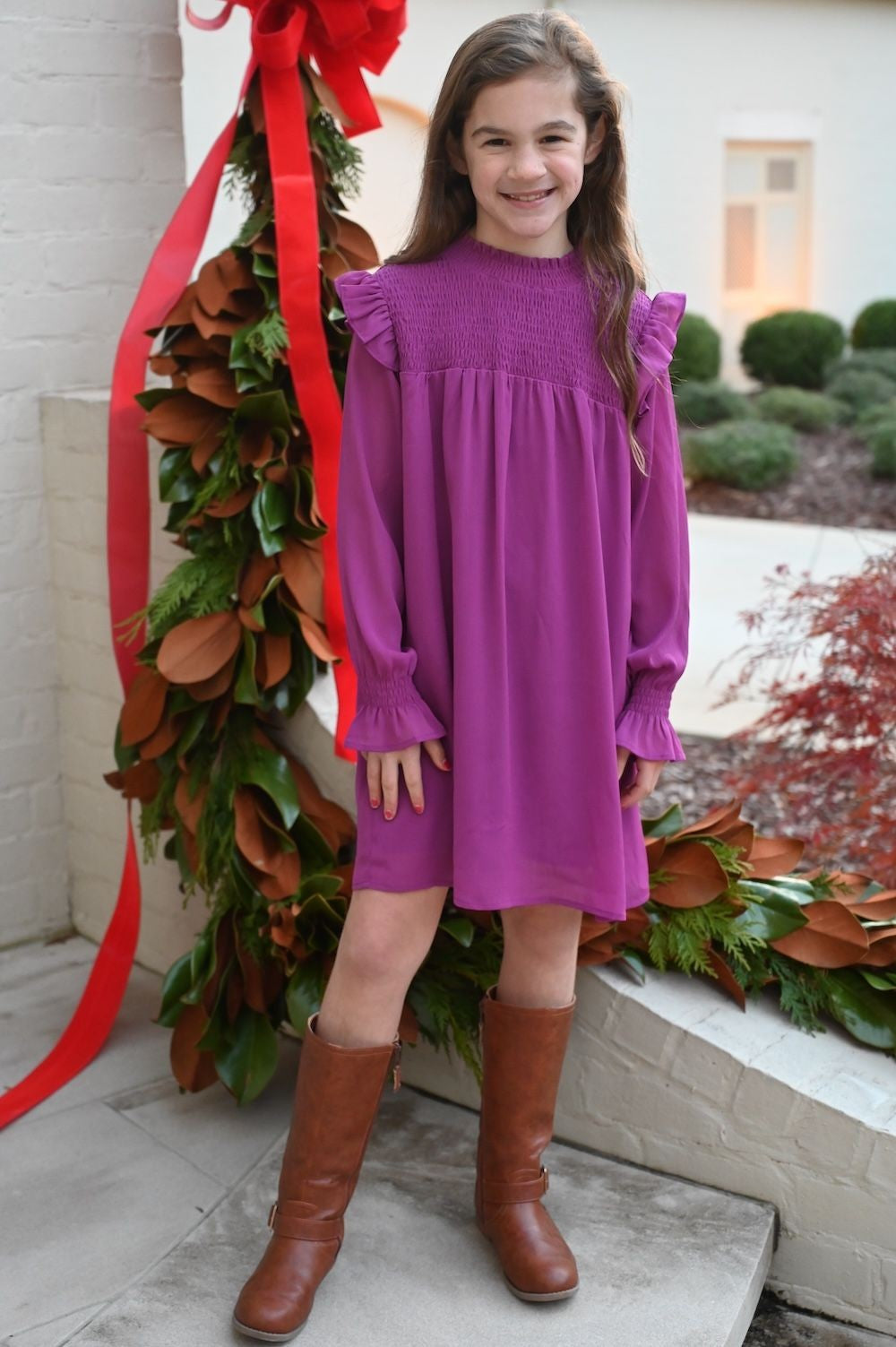 pleat Collection Girls Smocked Dress - Lottie - Magenta