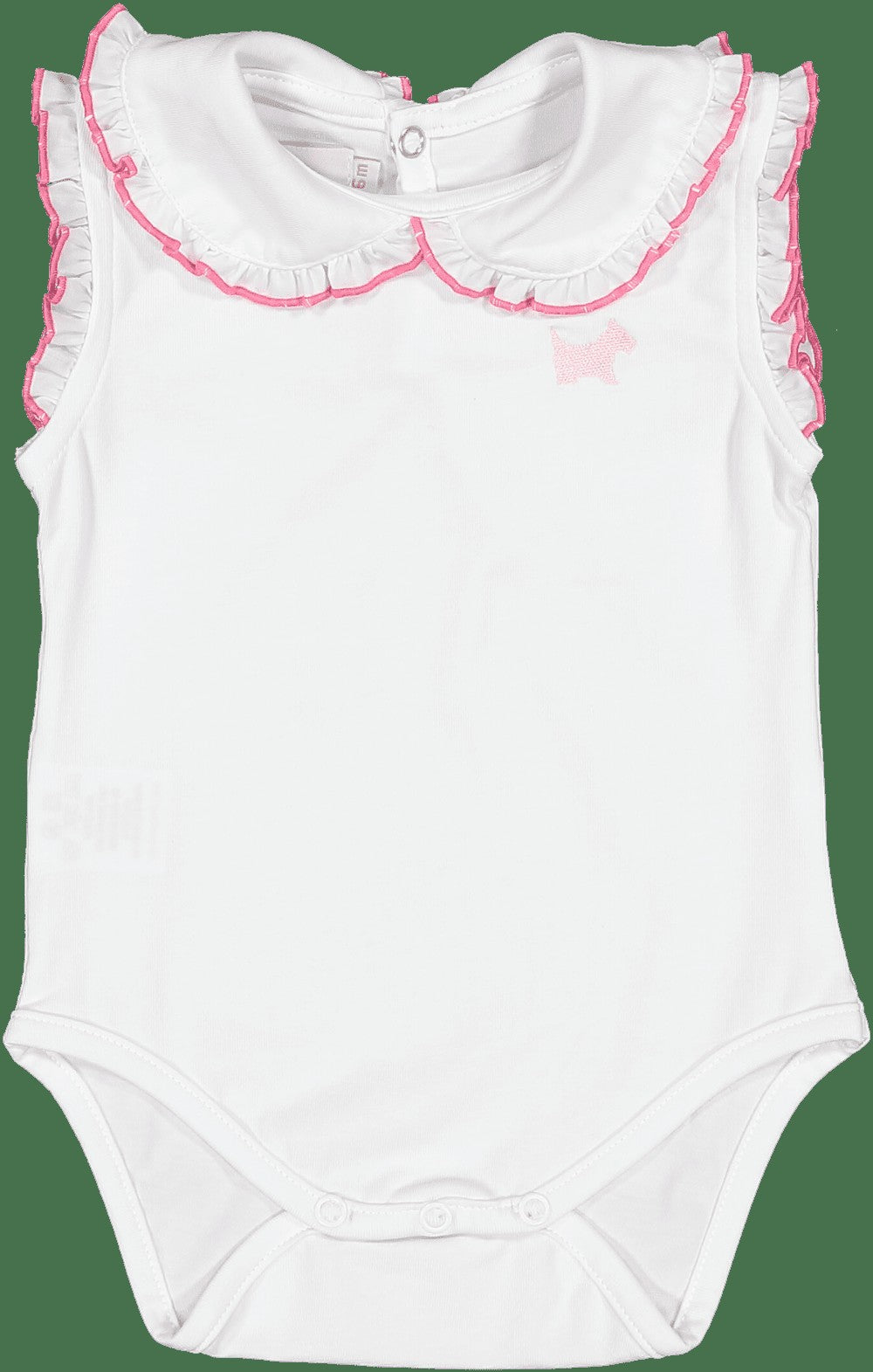 Sal & Pimenta Baby Girls Onesie - White with Hot Pink Trim