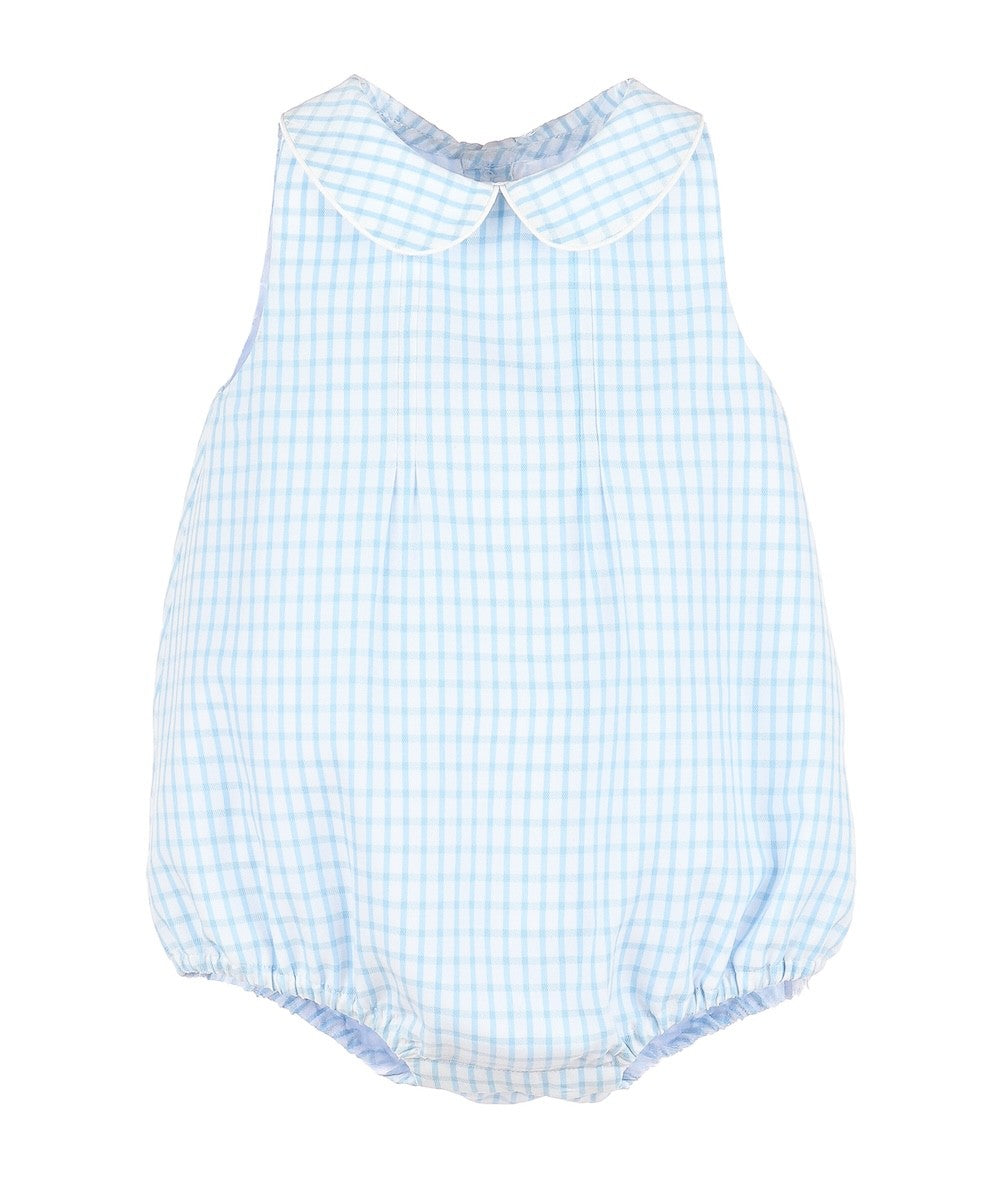 Sophie & Lucas Baby Boys Blue Check Lawn Party Bubble with Collar