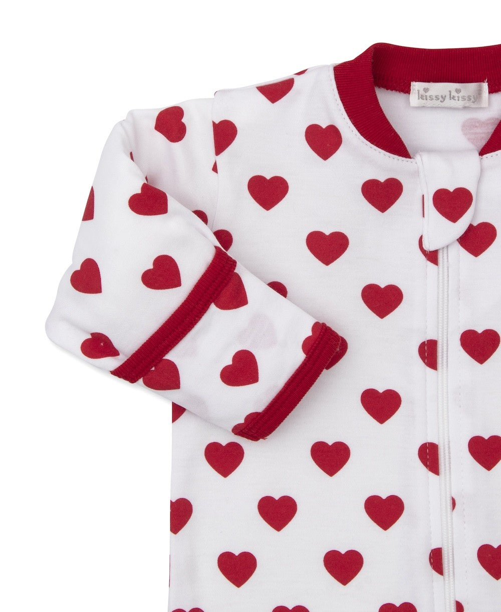Kissy Kissy Baby Red Hearts Be My Valentine Zipper Footie
