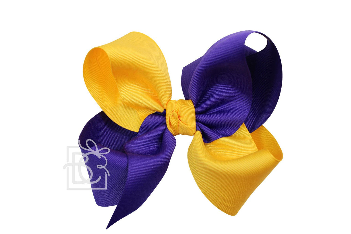 Beyond Creations Girls Grosgrain Double Knot Bow on Clip - LSU - Criss-Cross - Purple & Yellow