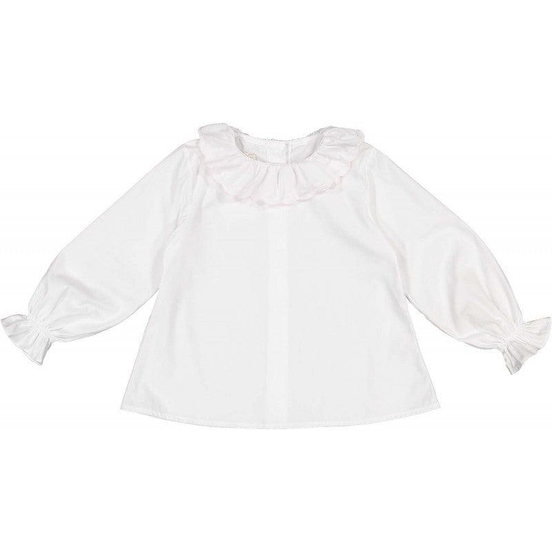 Sal & Pimenta Girls White Ruffle Blouse - Wonderland - Trimmed in Pink