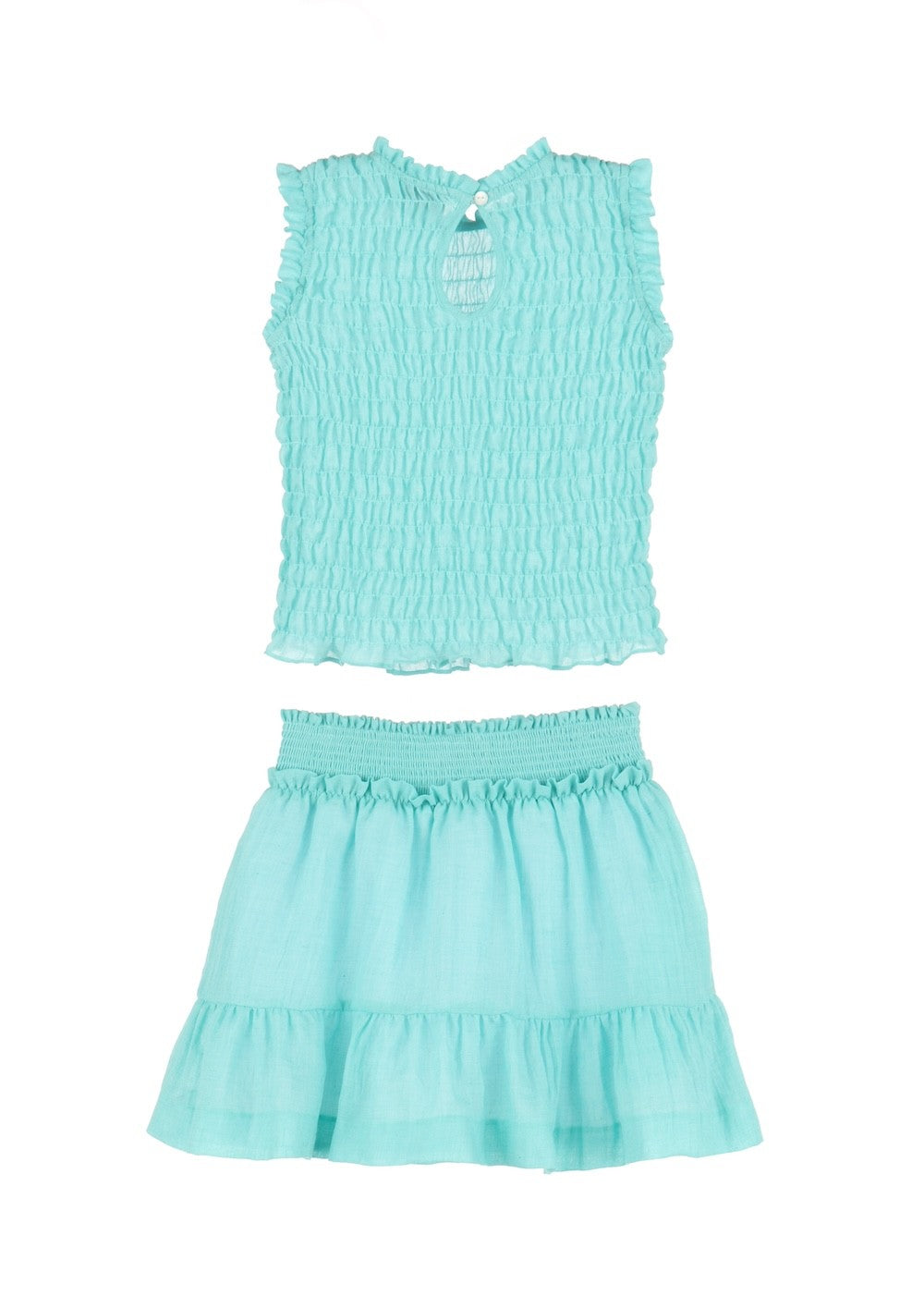 Luli & Me Gabby Girls Dressy Susan Smocked Skirt Set - Aqua