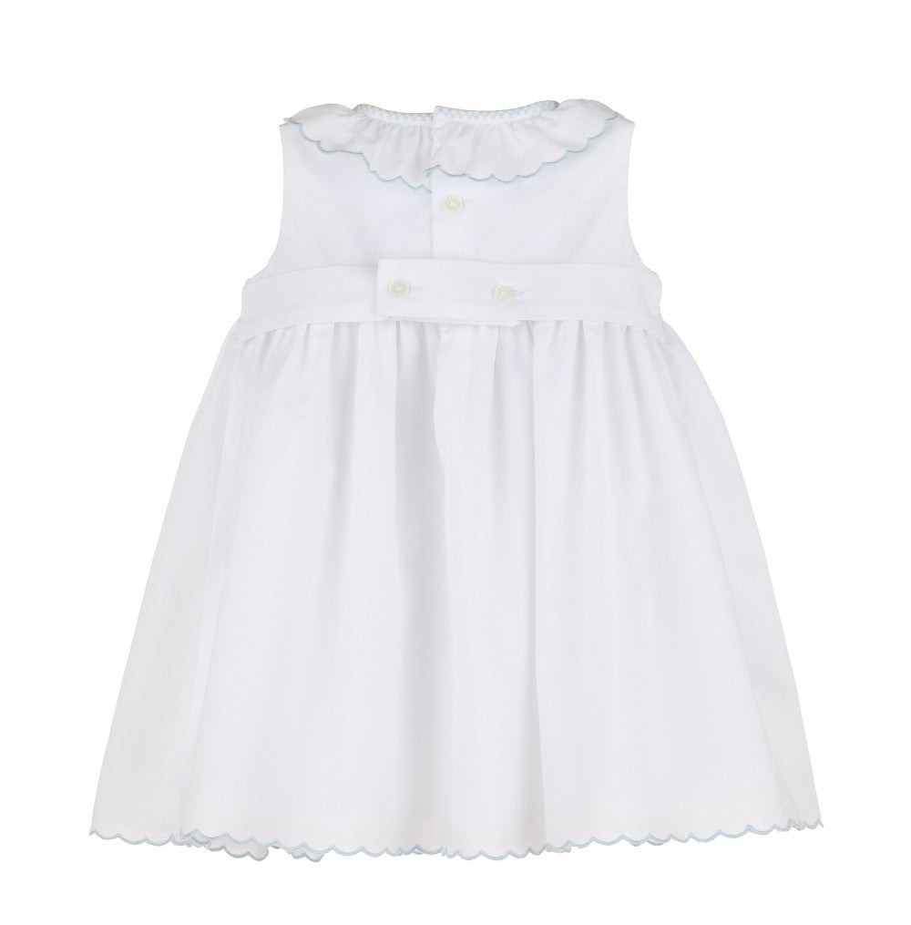 Luli & Me Girls White Scallop Sleeveless Dress - Smocked in Blue