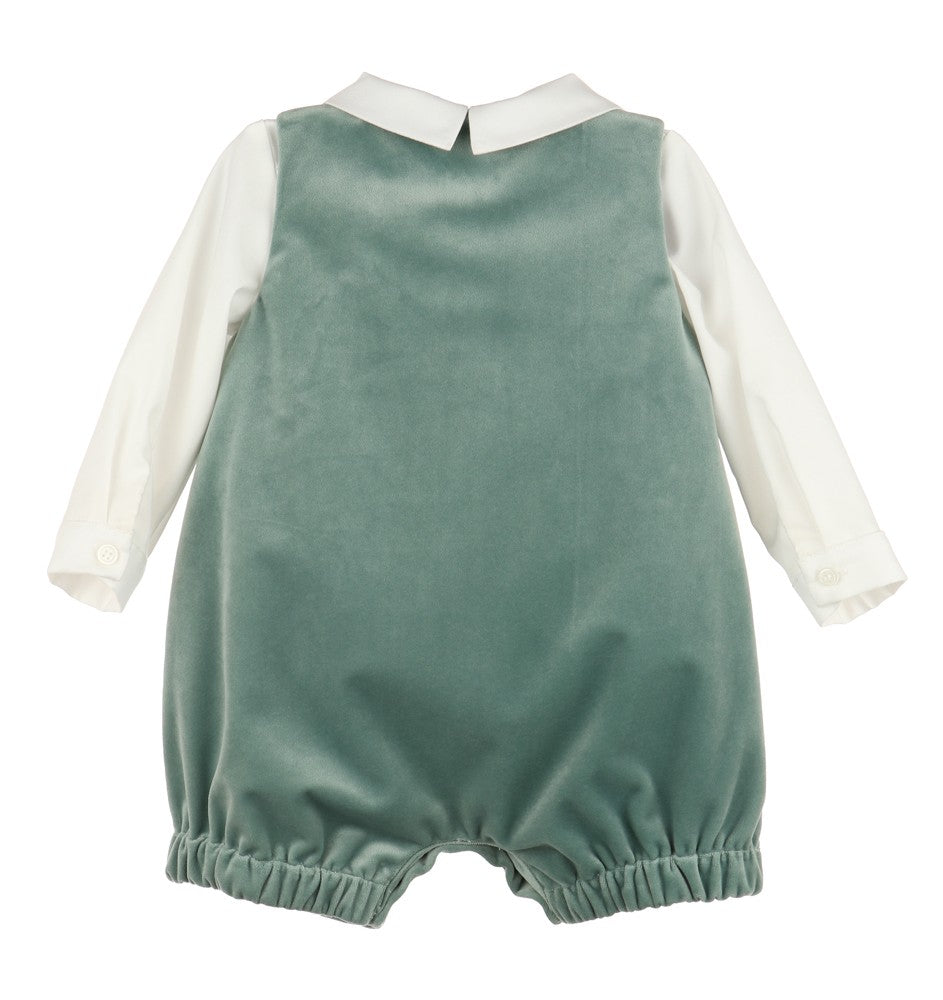 Luli & Me Boys Dressy Jon Jon with Shirt - Velvet - Aqua Sage Green