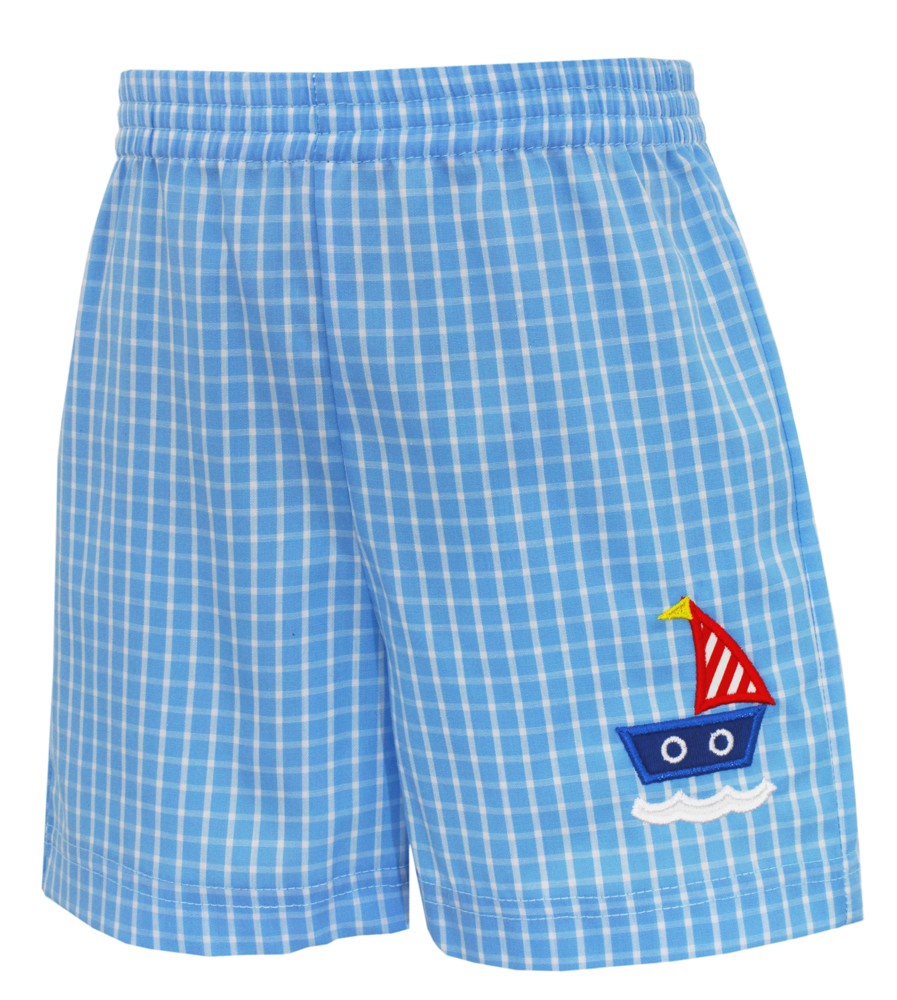 Claire & Charlie Boys Periwinkle Blue Shorts - Applique Sailboat by Claire & Charlie