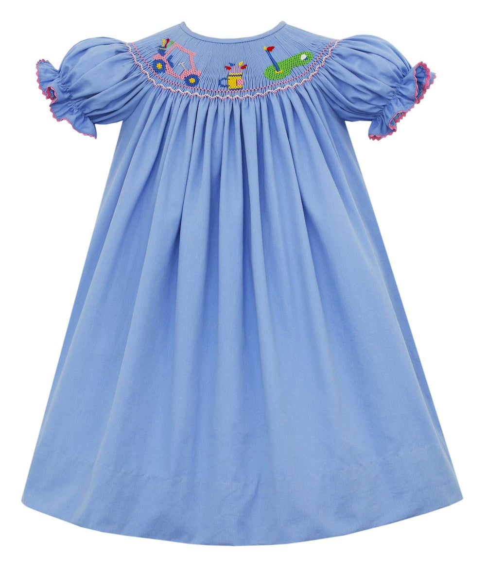 Anavini Girls Periwinkle Blue Smocked Golf Bishop Dress
