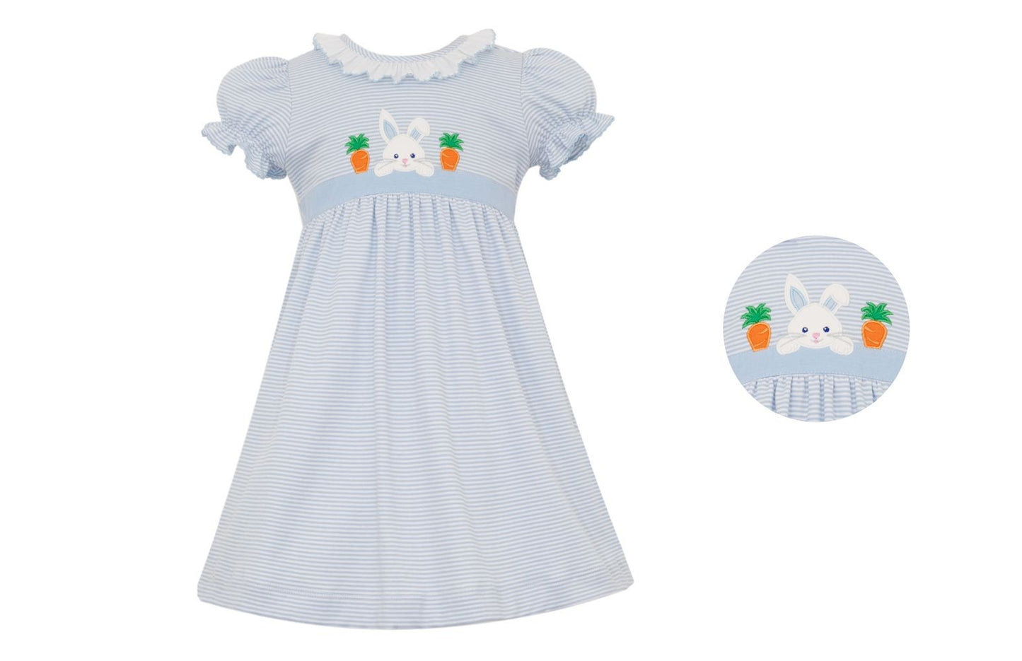 Claire & Charlie Girls Light Blue Knit Striped Dress- Bunny Face