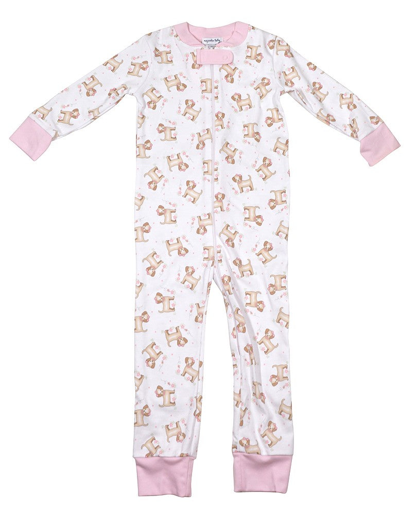 Magnolia Baby Girls Tiny Puppy Zipped Pajamas - Pink by Magnolia Baby