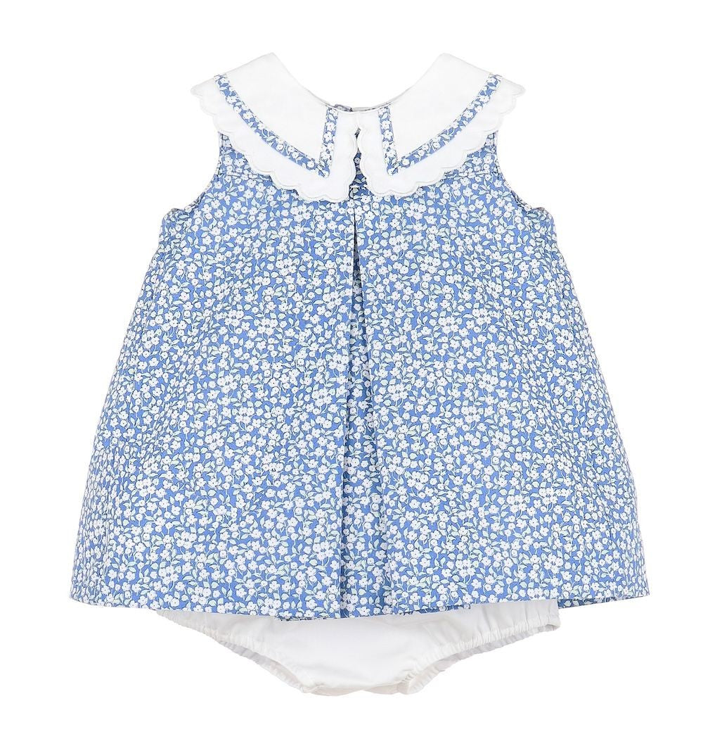 Sophie & Lucas Girls Blue Bloomy Petals Scallop Collar Bloomers Set