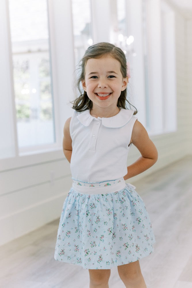 Proper Peony Girls Bea Blue Floral Dotted Swiss Skirt