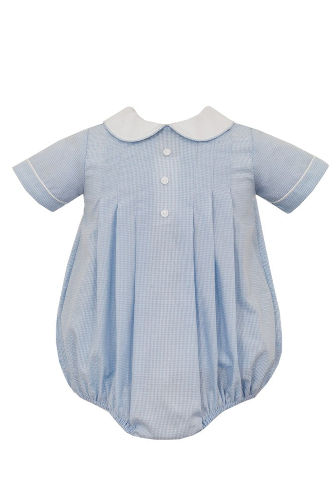 Anavini Baby Boys Light Blue Tiny Gingham Bubble with Collar by Anavini