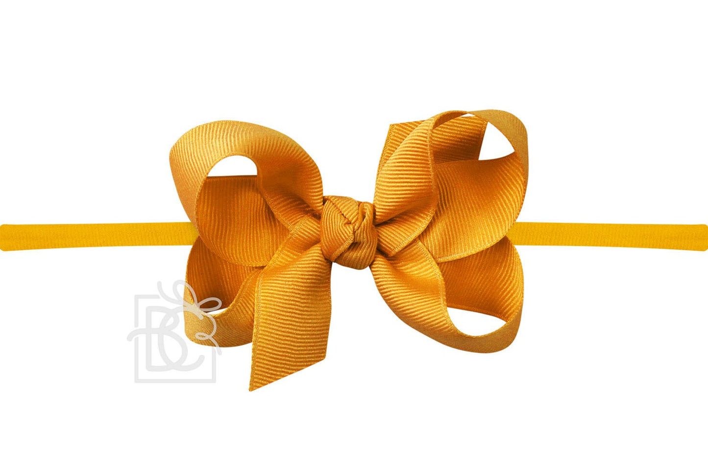 Beyond Creations Girls 1/4" Pantyhose Headband with Attached Bow - Grosgrain - Yellow Gold Mustard