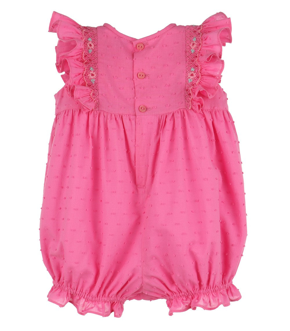 Luli & Me Baby Girls Dotted Swiss Smocked Bubble - Fuchsia Pink