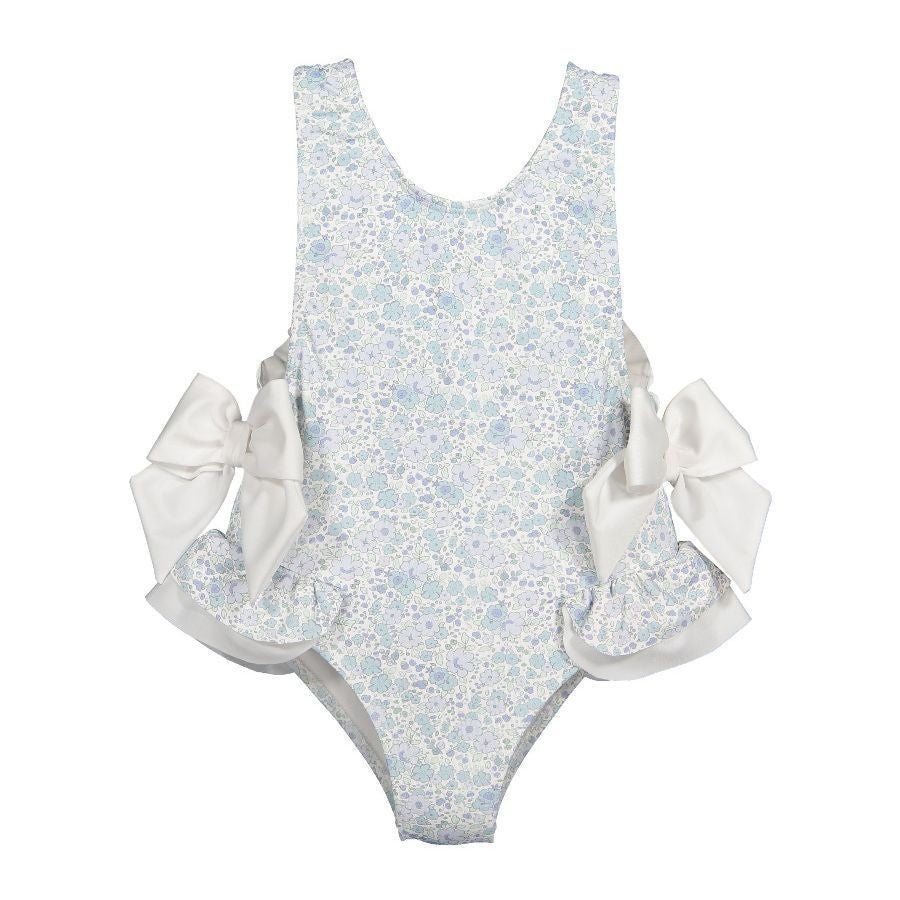 Sal & Pimenta Girls Blue Ditsy Floral Swimsuit - Bows at Hips