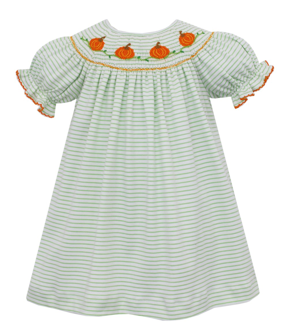 Petit Bebe Knits Baby Girls Green Stripe Knit Bishop Dress - Smocked Pumpkins by Petit Bebe