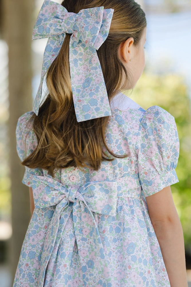Sal & Pimenta Girls Dress - Blue & Yellow Cupcakes Floral - Scallop Collar & Side Bows
