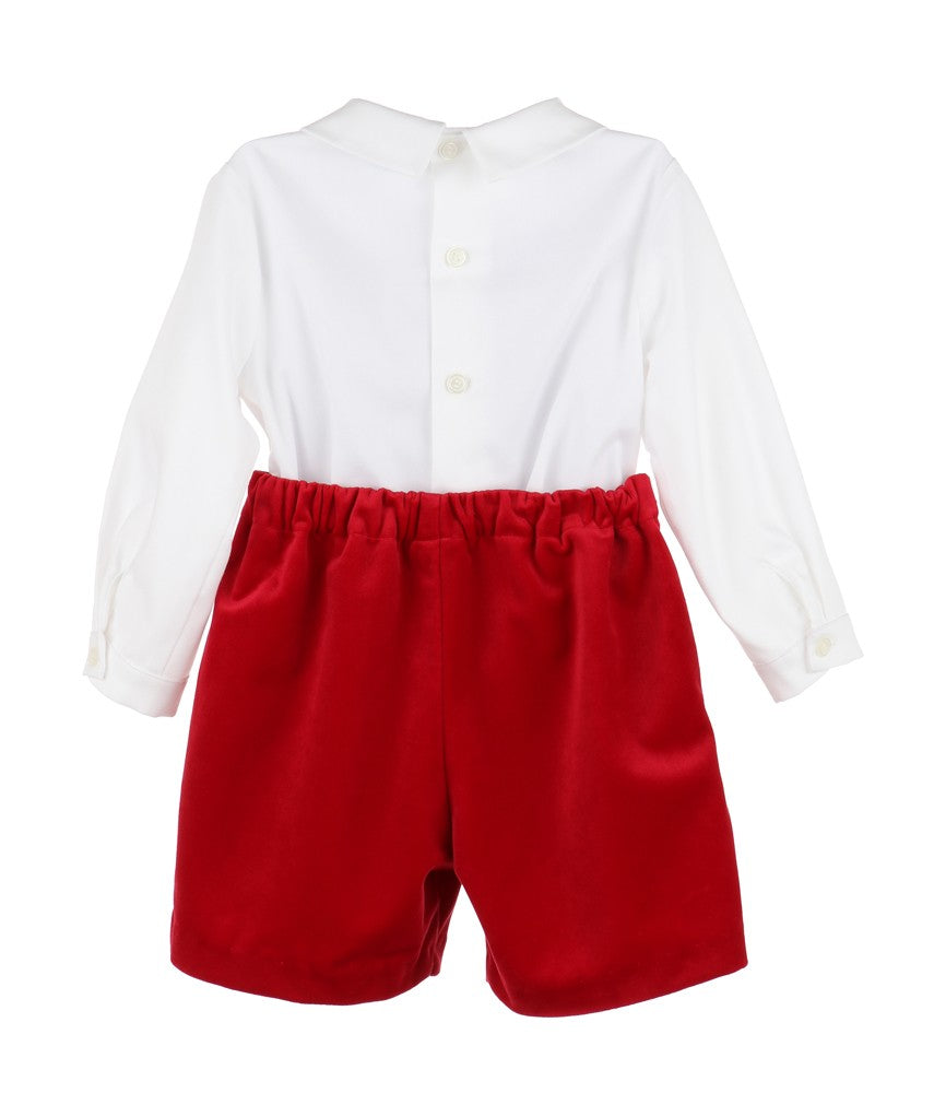 Luli & Me Boys Dressy Shorts Set with Holiday Embroidery - Velvet - Red