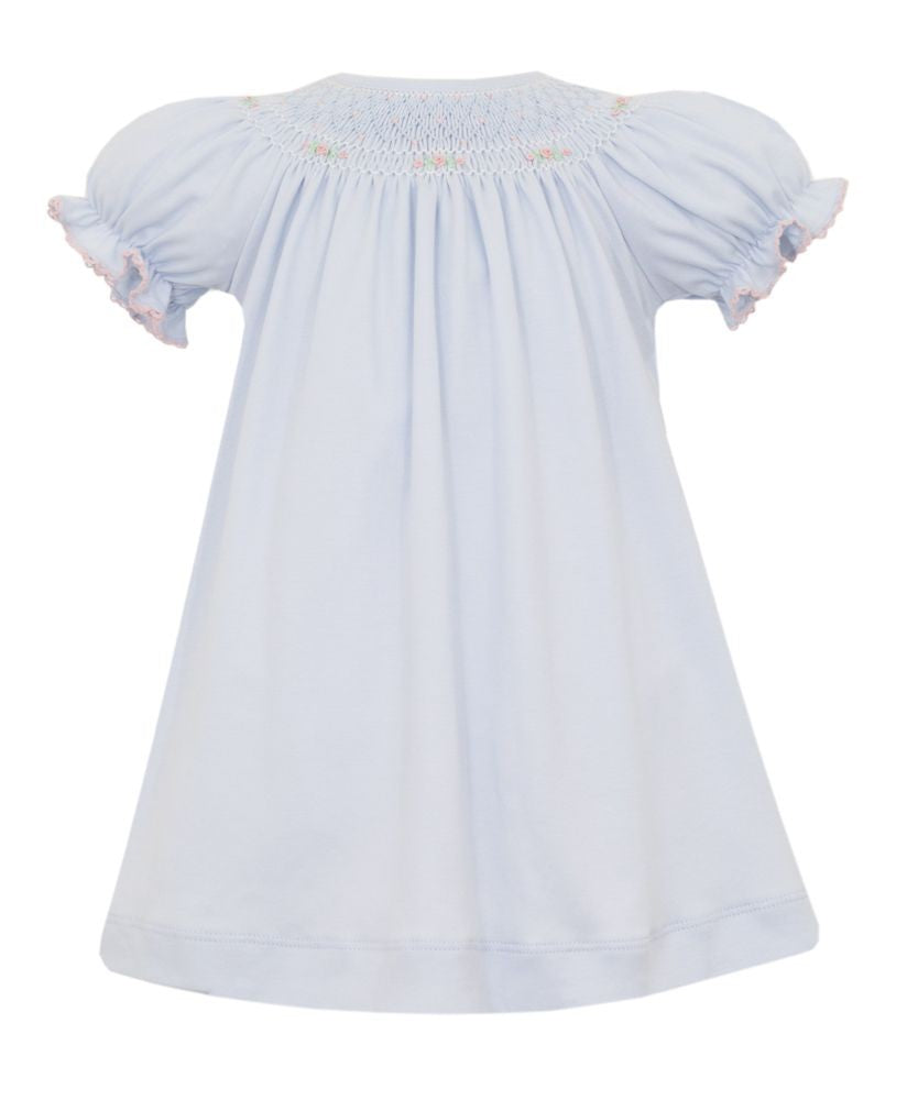 Petit Bebe Knits Girls Blue Smocked Bishop Dress by Petit Bebe