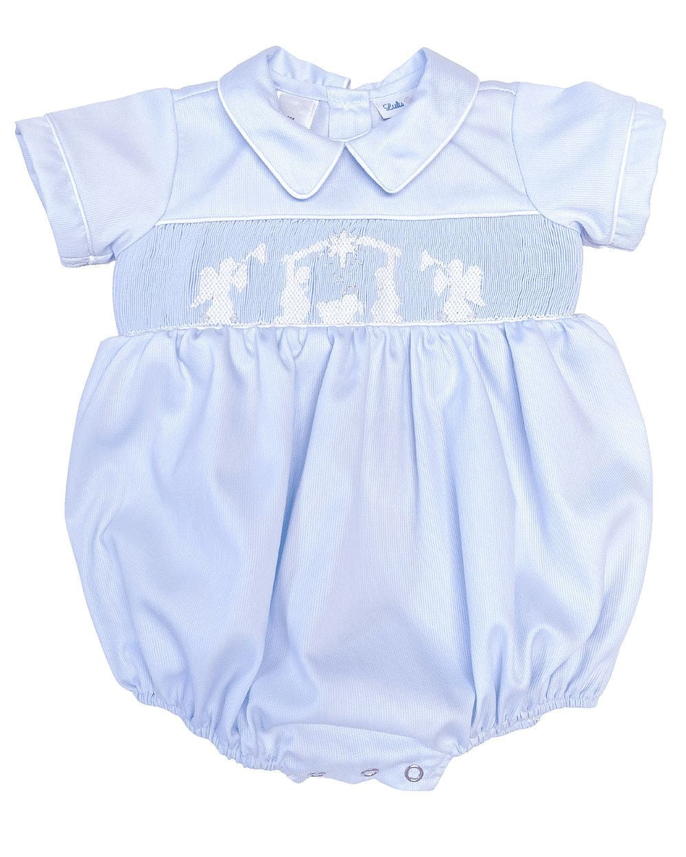 LuLu BeBe Baby Boys Light Blue Smocked Nativity Scene Bubble