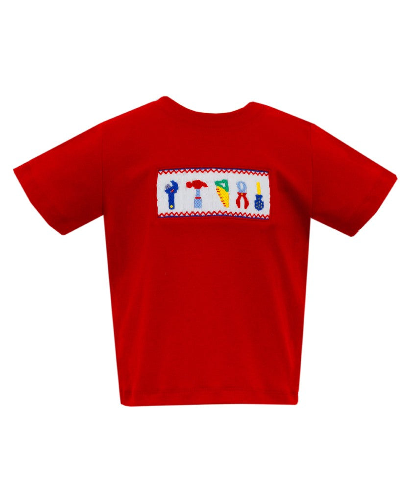 Anavini Velani Boys Red Shirt - Smocked Handyman Tools by Anavini
