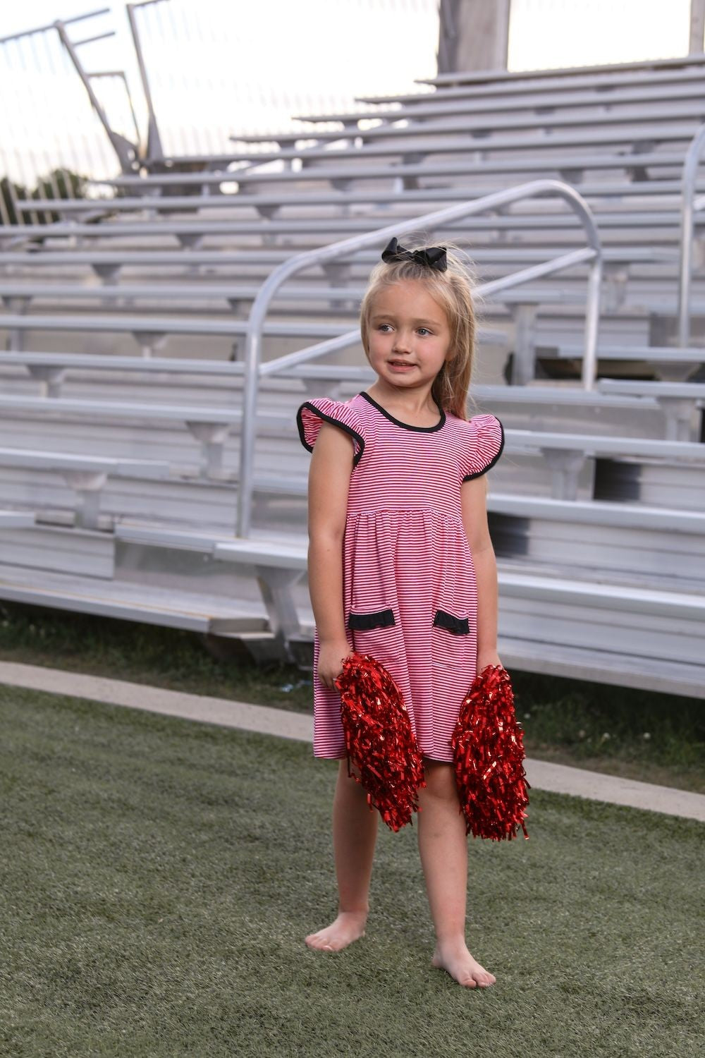 Trotter Street Kids Girls Lucy Game Day Dress - Red Stripe - Black Trim - UGA Georgia Bulldogs