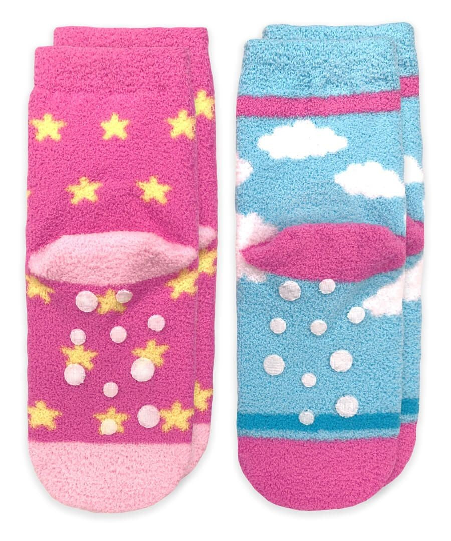 Jefferies Socks - Girls Fuzzy Slipper Socks - Pink Unicorn / Blue Rainbow - 2 Pack