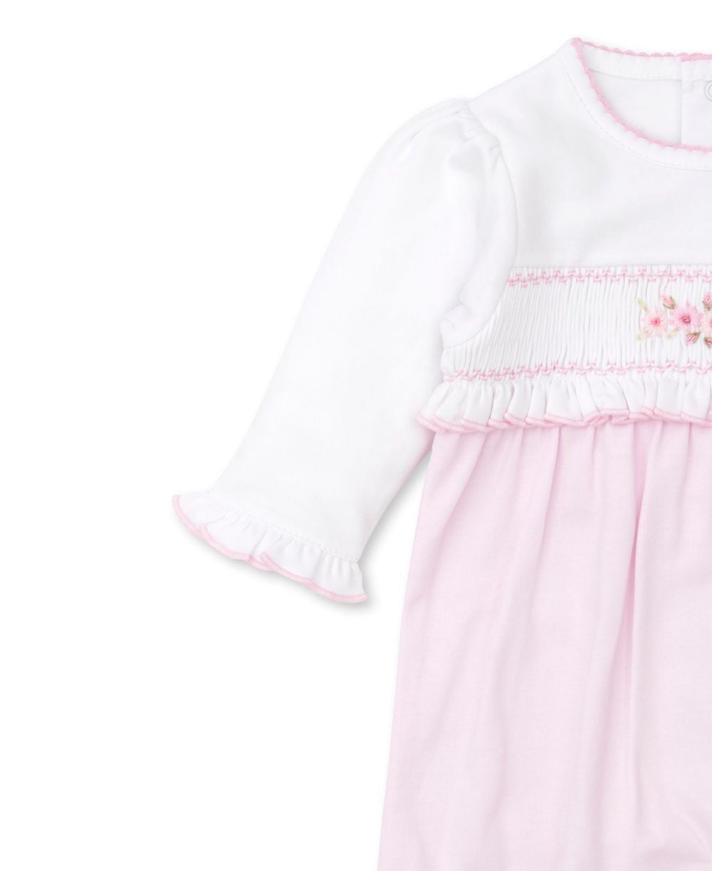Kissy Kissy Baby Girls Pink / White Playsuit Romper - Smocked Flowers