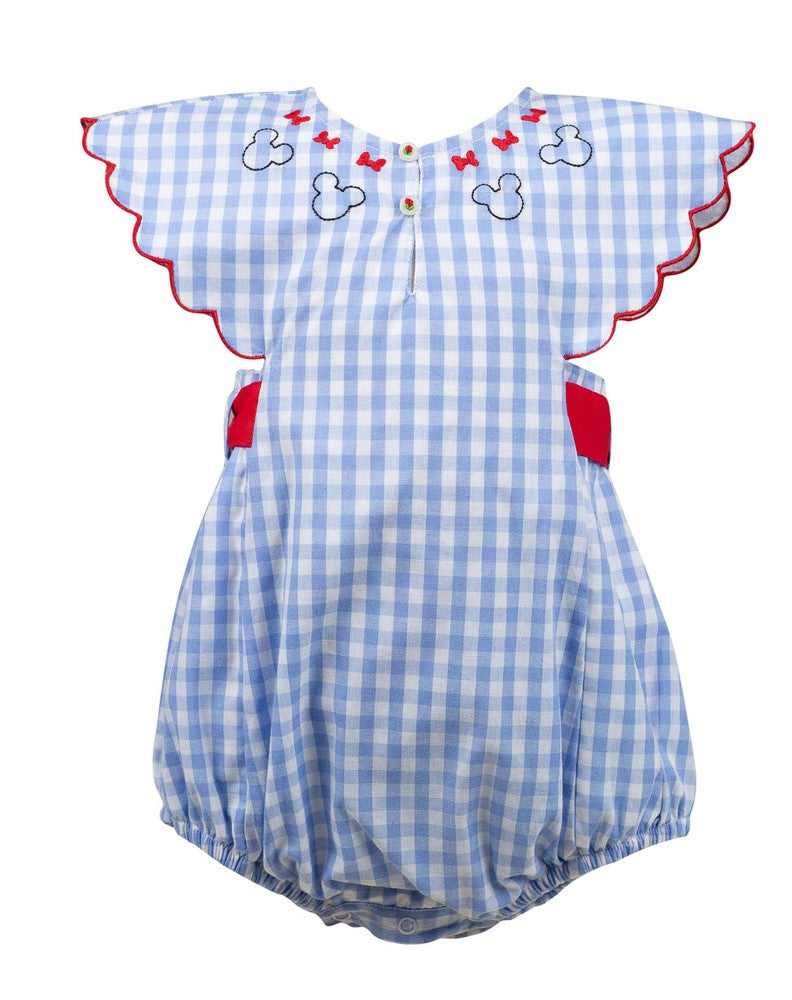 Proper Peony Baby Girls Bubble - Light Blue Gingham - Mouse Ears