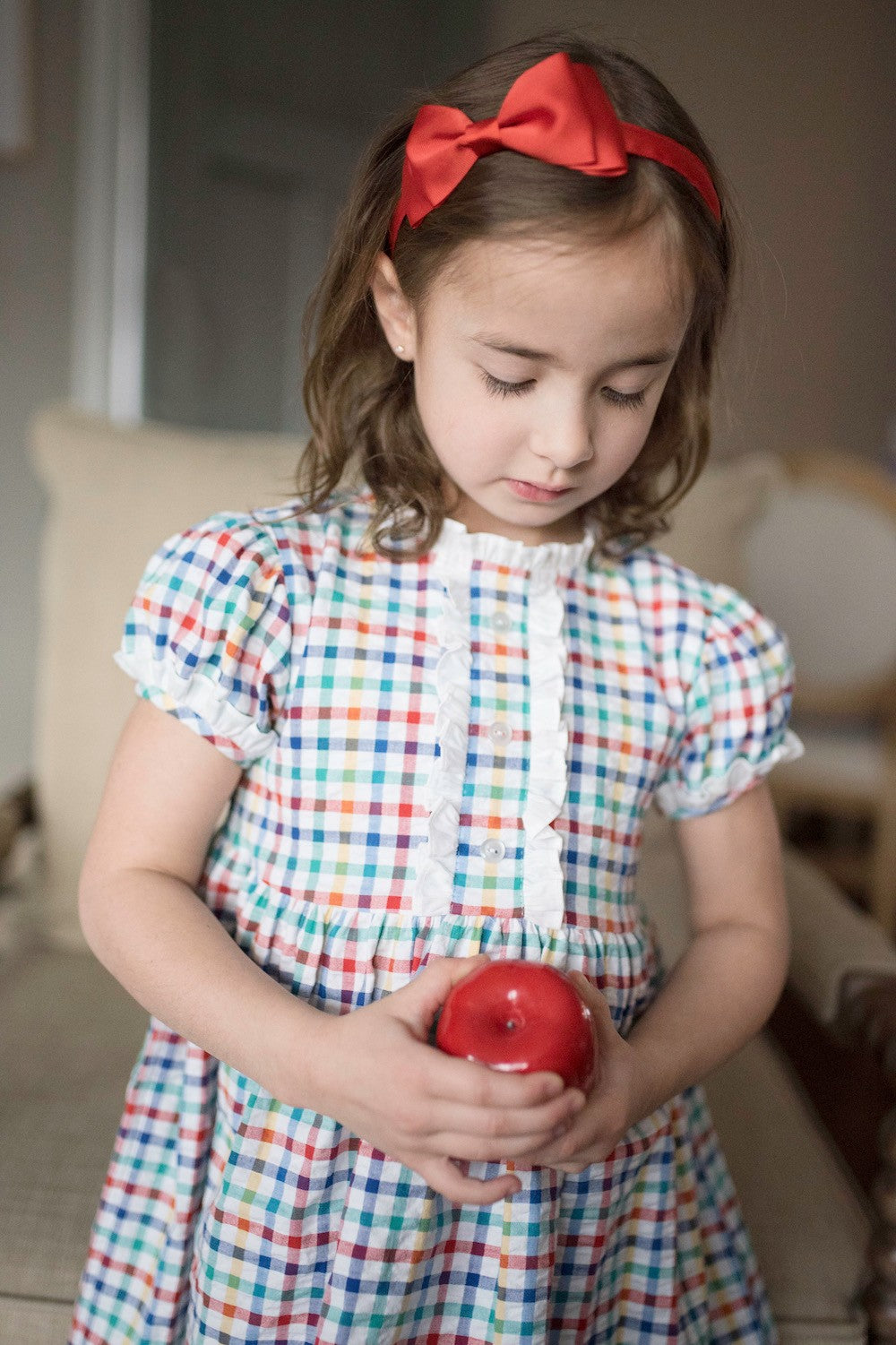 James & Lottie Girls Back to School Check Annie Dress with Ruffle Detail