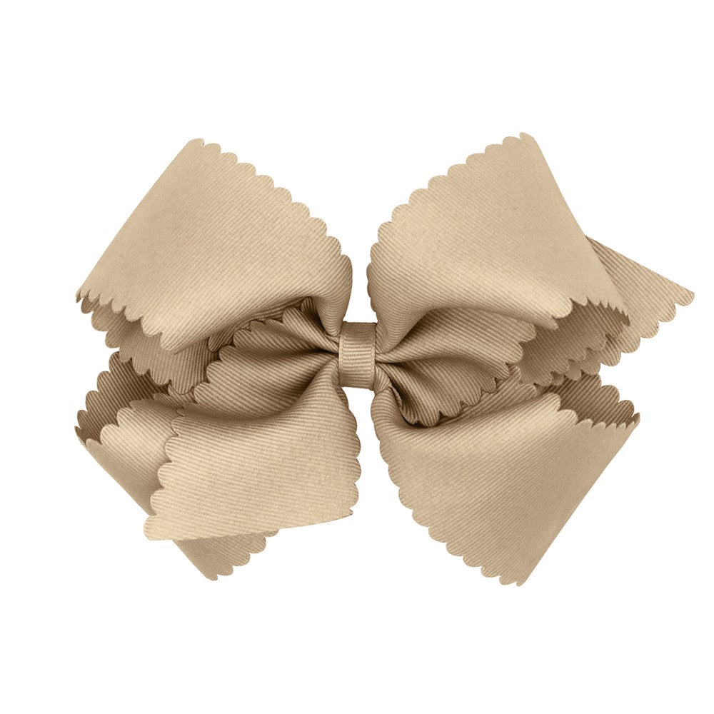 Wee Ones Girls Grosgrain Hair Bow on Clip - Scallop Edge - Tan Oat