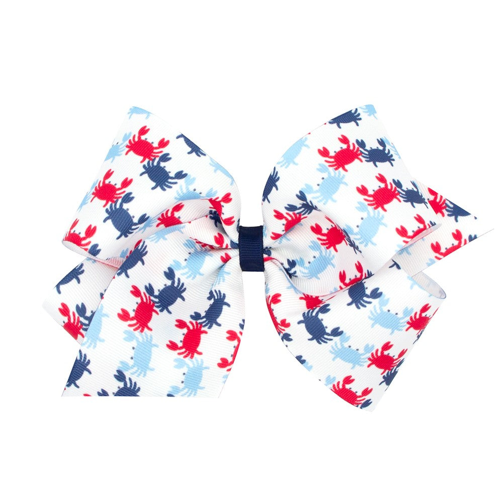 Wee Ones Girls Hair Bow on Clip - Patriotic Nautical Crabs Print