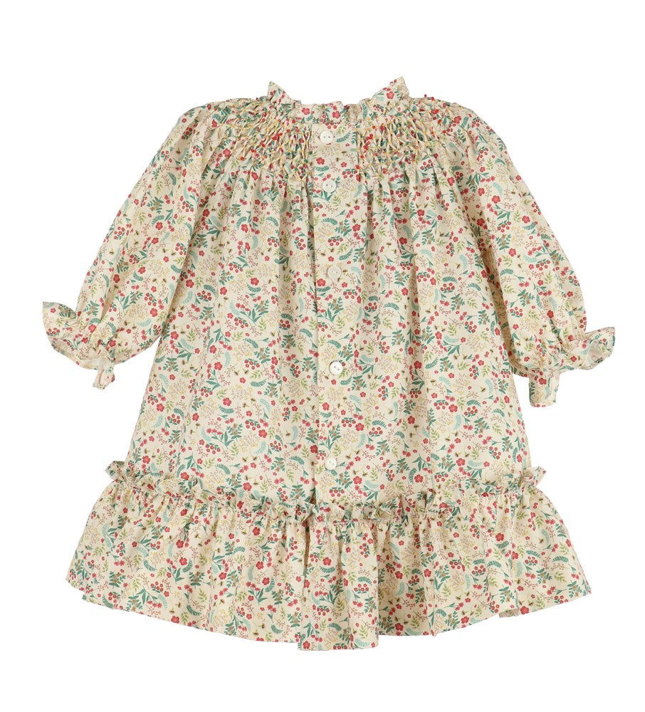 Luli & Me Girls Winterberry Floral Smocked Bishop Dress