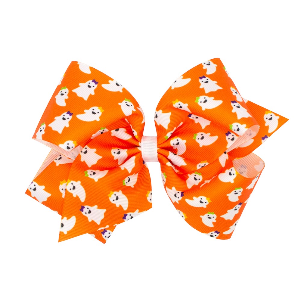 Wee Ones Girls Halloween Hair Bow - Orange Halloween Ghosts