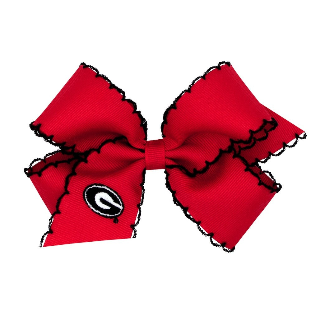Wee Ones Girls Hair Bow on Clip - Red Moonstitch - Embroidery UGA