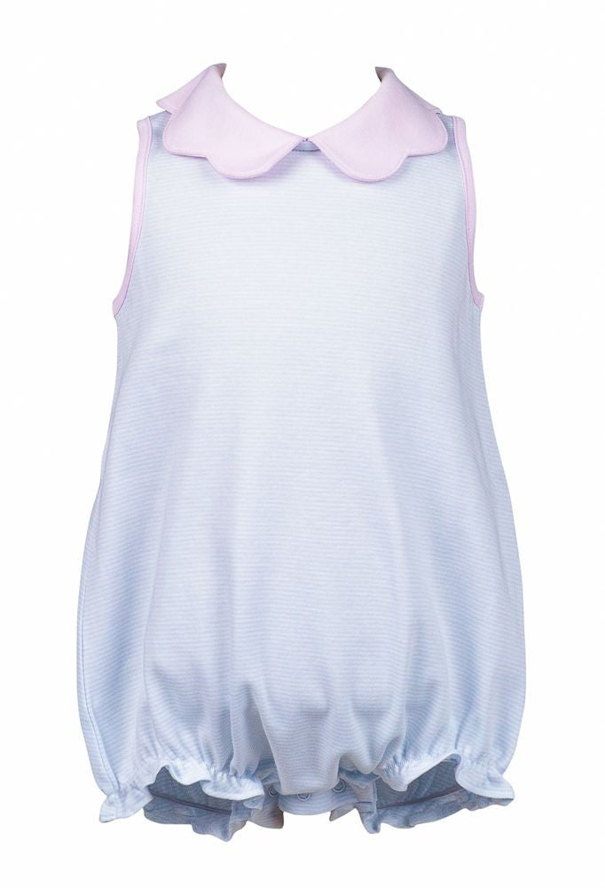 Proper Peony Pima Baby Girls Light Blue Stripe Scallop Collar Bubble