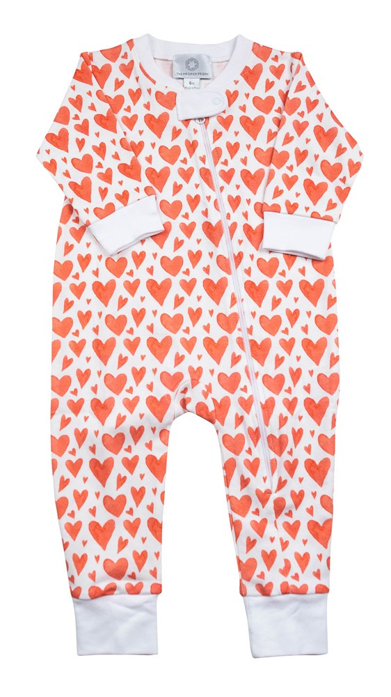 Proper Peony Baby Zipper Pajamas - Pima Valentine Sweethearts by Proper Peony