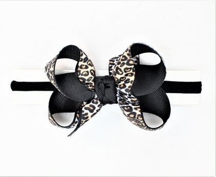 Beyond Creations Girls 1/4" Panyhose Headband with Attached Bow - Leopard
